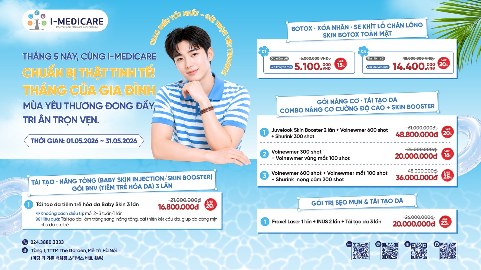 Ưu đãi da liễu nam tháng 5 tại I-MEDICARE: Botox, nâng cơ, trị sẹo giảm đến 25%